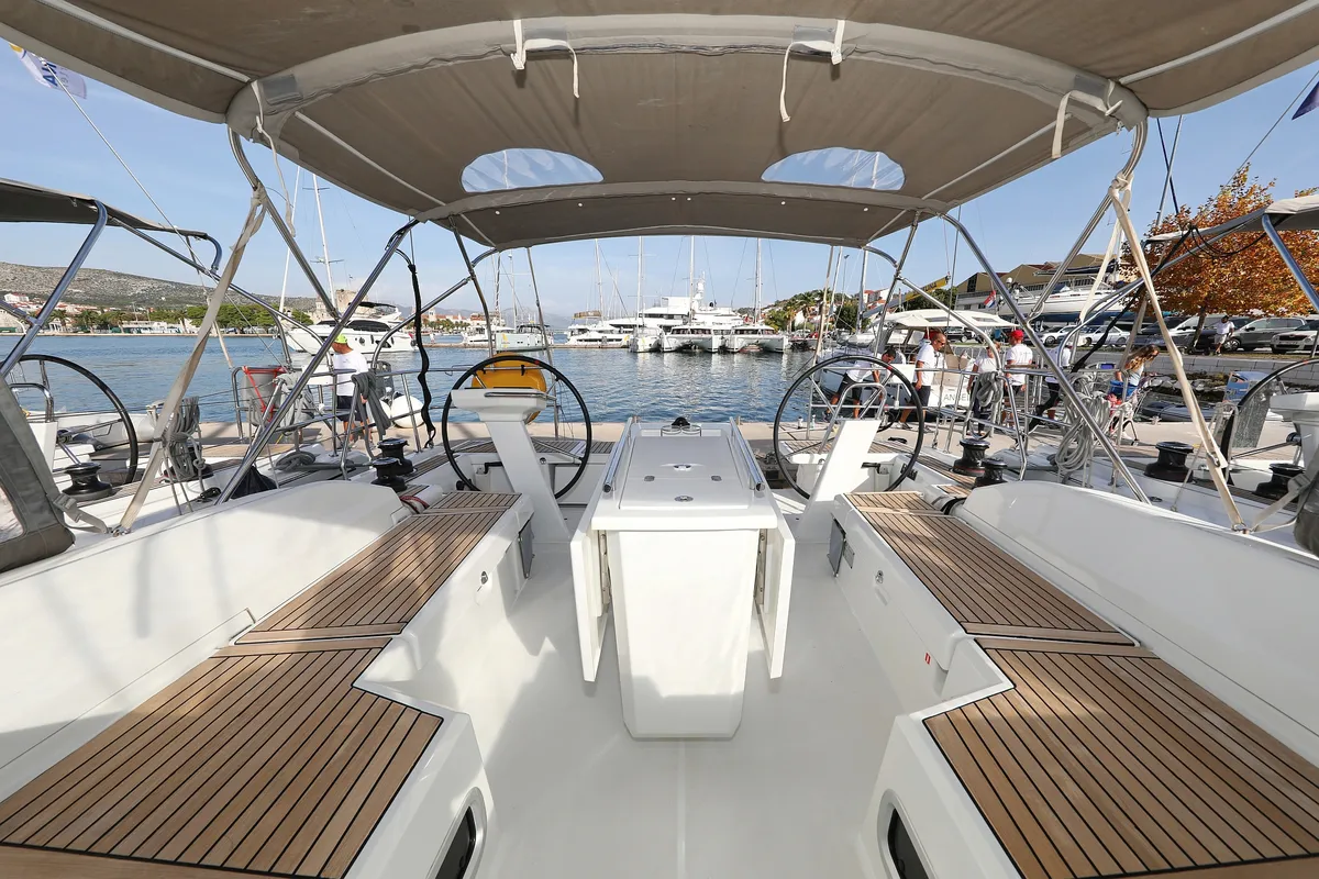Deck of Ladybug, a Beneteau Oceanis 46.1 sailboat at Grad Trogir, Croatia