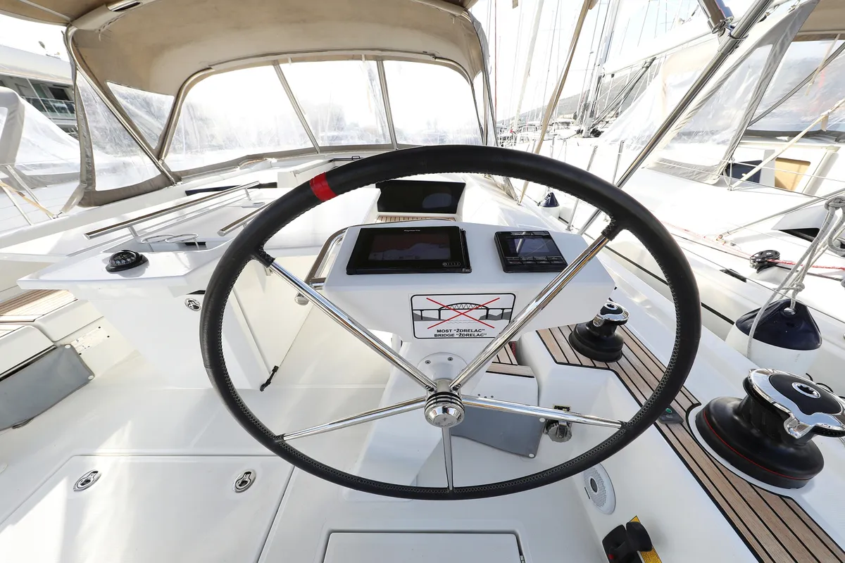 Cockpit of Ladybug, a Beneteau Oceanis 46.1 sailboat at Grad Trogir, Croatia