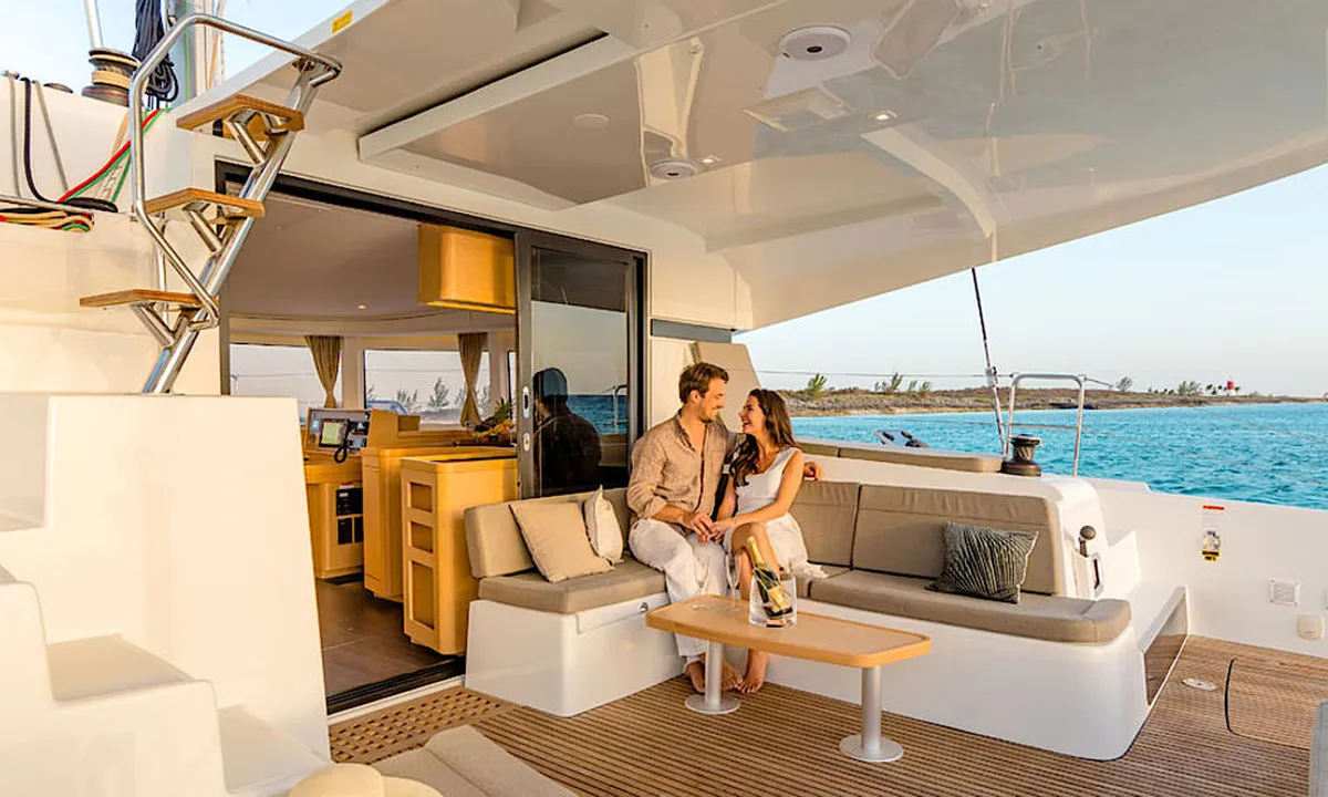 Deck of Sunshine, a Lagoon 42 catamaran at Palma de Mallorca, Spain