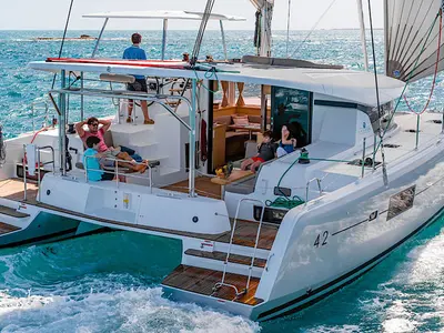 Deck of Sunshine, a Lagoon 42 catamaran at Palma de Mallorca, Spain