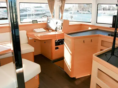 Cockpit of Sunshine, a Lagoon 42 catamaran at Palma de Mallorca, Spain