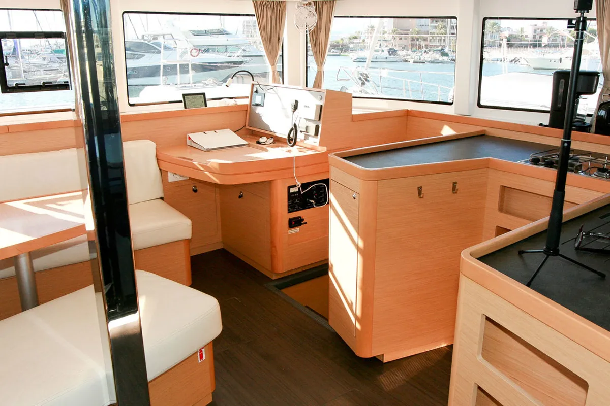 Cockpit of Sunshine, a Lagoon 42 catamaran at Palma de Mallorca, Spain