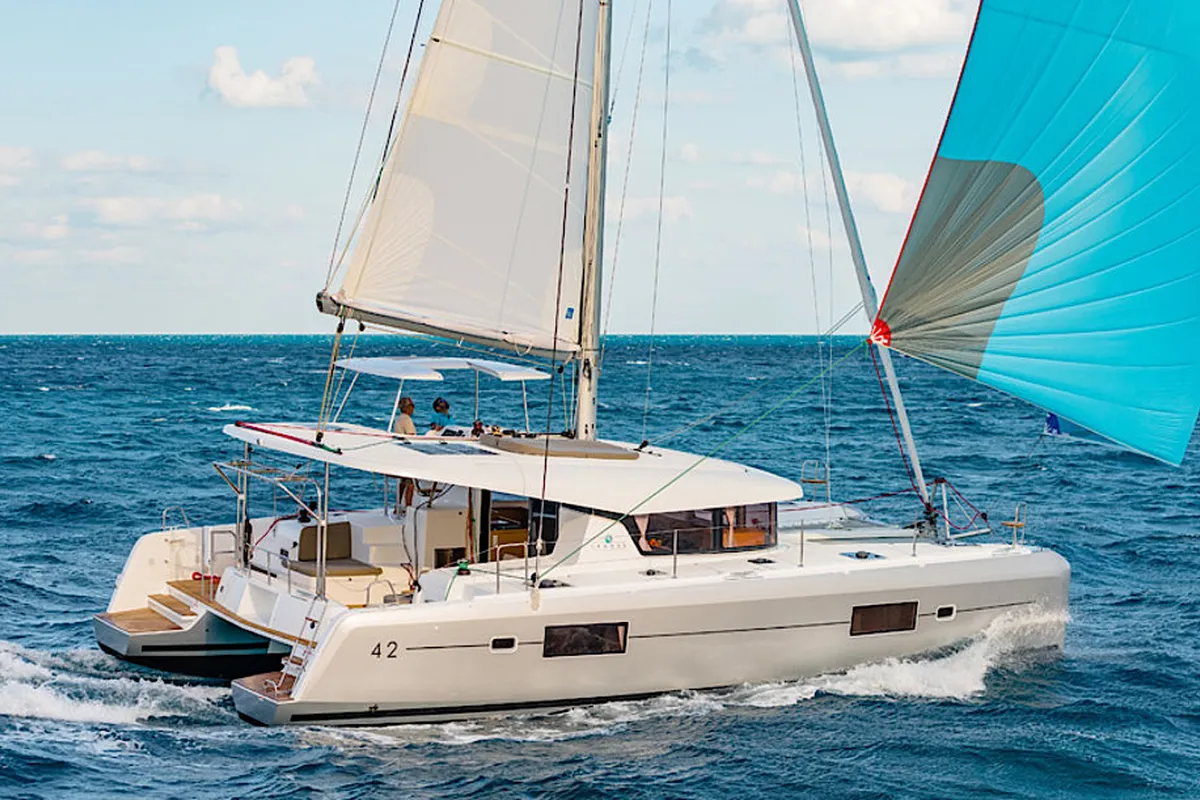 Sunshine, a Lagoon 42 catamaran at Palma de Mallorca, Spain