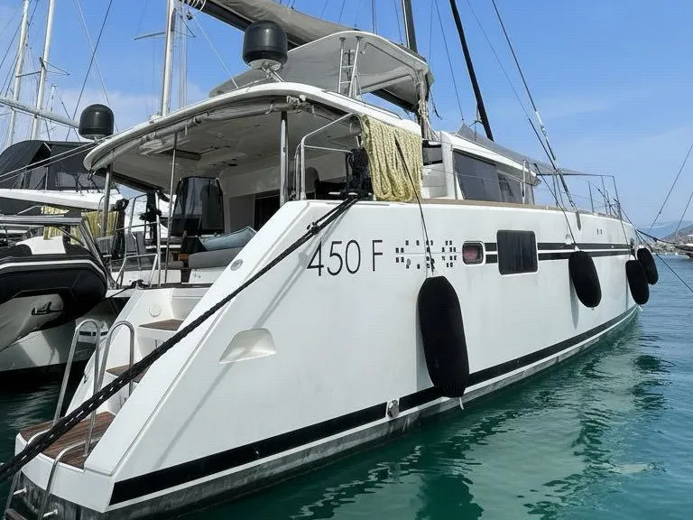 Loft, a Lagoon 450 Fly catamaran at Fethiye, Turkey