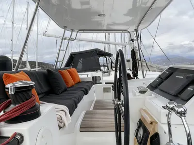 Loft, a Lagoon 450 Fly catamaran at Fethiye, Turkey