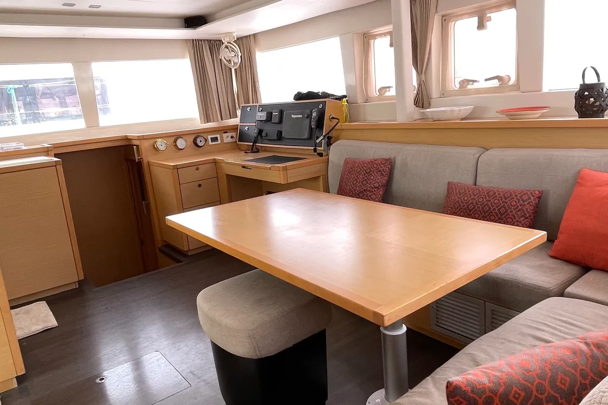 Loft, a Lagoon 450 Fly catamaran at Fethiye, Turkey