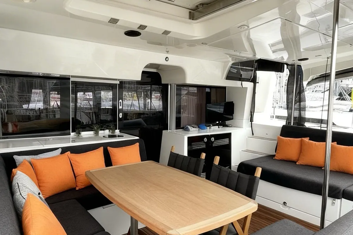 Loft, a Lagoon 450 Fly catamaran at Fethiye, Turkey