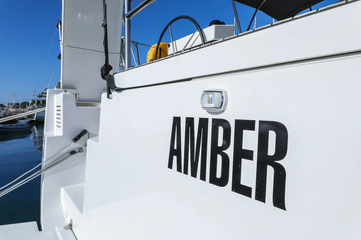 Exterior view of Amber, a Dufour 470 sailboat at Trogir, Croatia