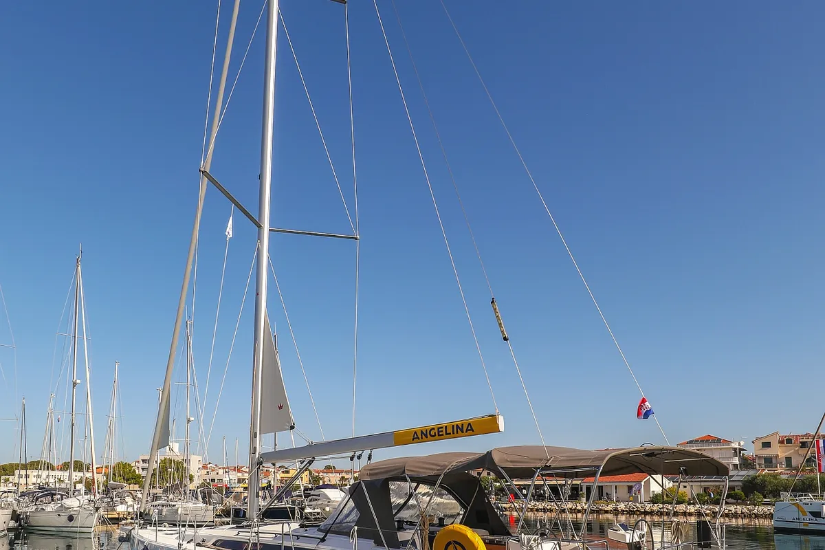 Exterior view of Amber, a Dufour 470 sailboat at Trogir, Croatia