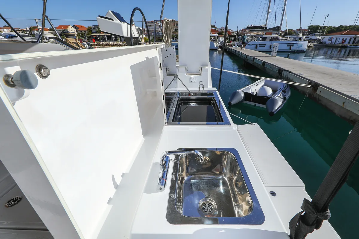 Deck of Amber, a Dufour 470 sailboat at Trogir, Croatia