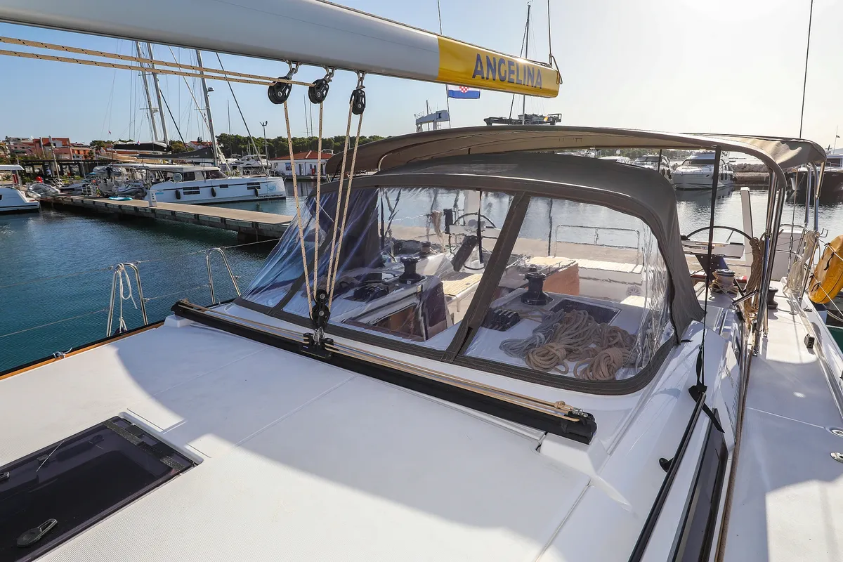 Deck of Amber, a Dufour 470 sailboat at Trogir, Croatia