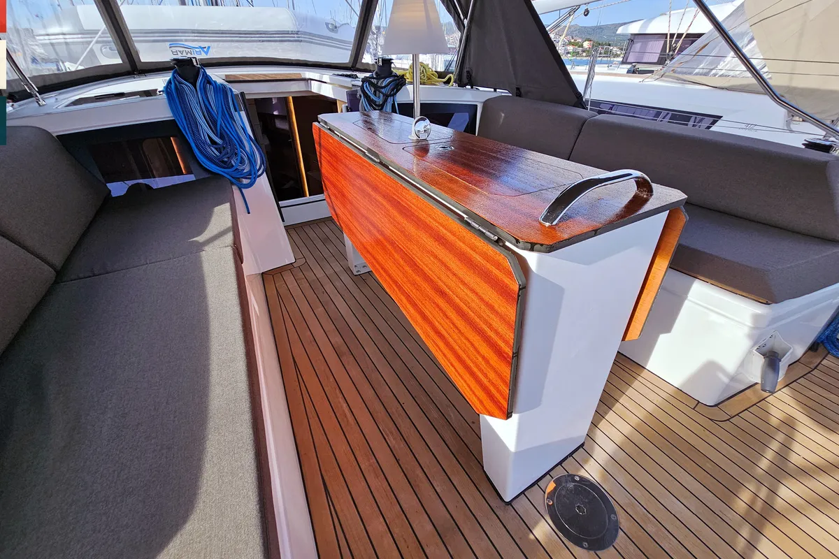 Deck of Kaya, a Dufour 41 sailboat at Rogoznica, Croatia