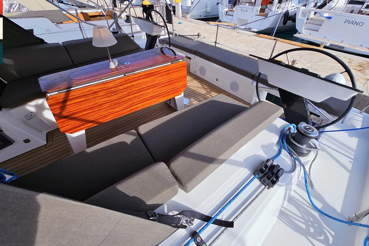 Deck of Kaya, a Dufour 41 sailboat at Rogoznica, Croatia