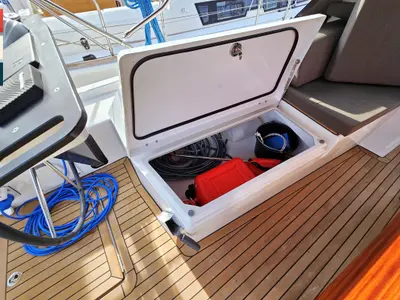 Deck of Kaya, a Dufour 41 sailboat at Rogoznica, Croatia