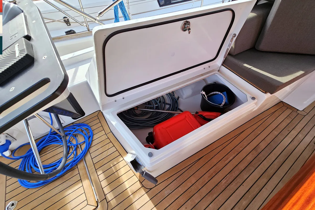Deck of Kaya, a Dufour 41 sailboat at Rogoznica, Croatia