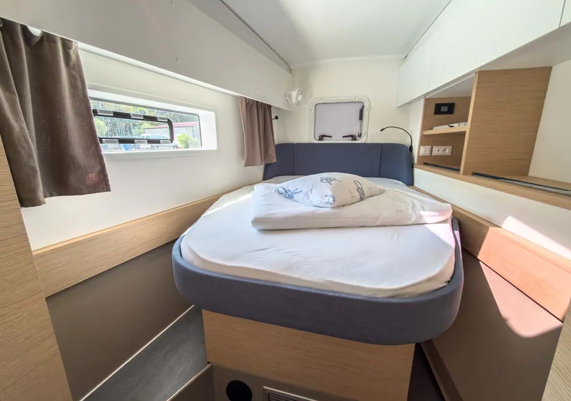 Cabin on Acamar, a Fountaine Pajot FP 41 Quatuor 3 catamaran at Grad Pula, Croatia