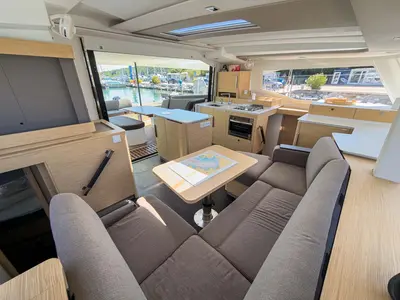 Salon of Acamar, a Fountaine Pajot FP 41 Quatuor 3 catamaran at Grad Pula, Croatia
