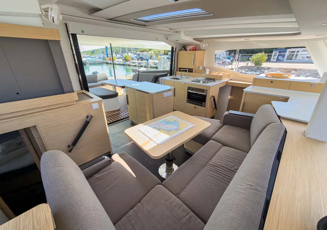 Salon of Acamar, a Fountaine Pajot FP 41 Quatuor 3 catamaran at Grad Pula, Croatia
