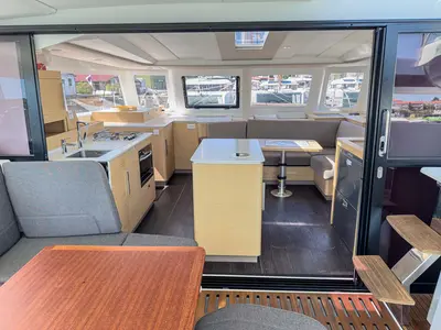 Galley of Acamar, a Fountaine Pajot FP 41 Quatuor 3 catamaran at Grad Pula, Croatia