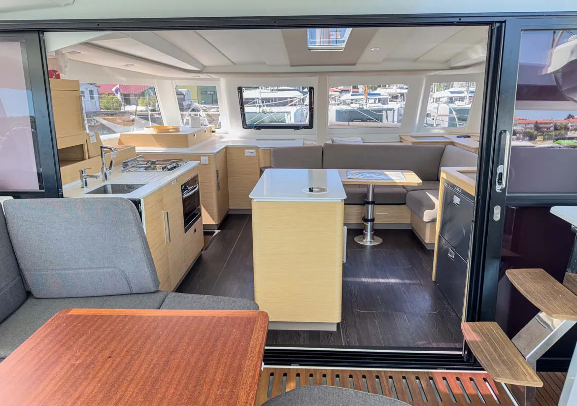 Galley of Acamar, a Fountaine Pajot FP 41 Quatuor 3 catamaran at Grad Pula, Croatia