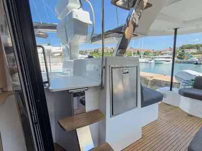 Cockpit of Acamar, a Fountaine Pajot FP 41 Quatuor 3 catamaran at Grad Pula, Croatia
