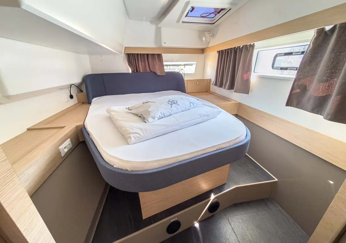 Cabin on Acamar, a Fountaine Pajot FP 41 Quatuor 3 catamaran at Grad Pula, Croatia