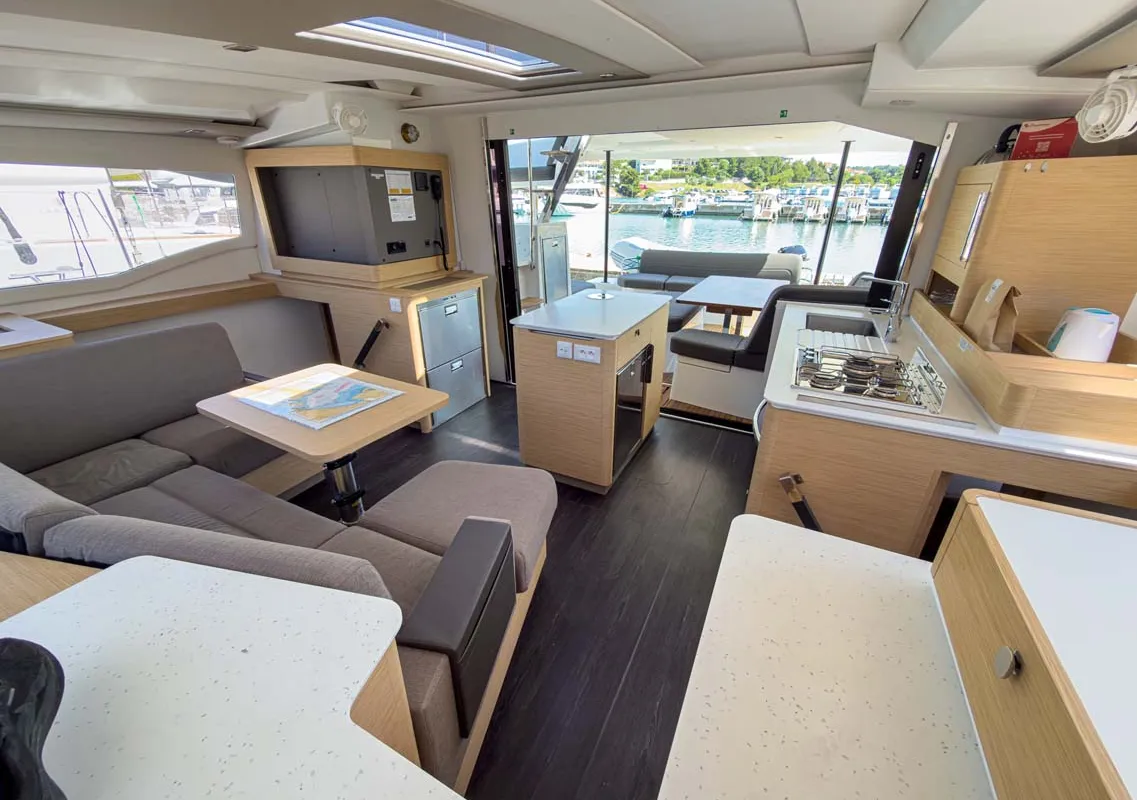 Salon of Acamar, a Fountaine Pajot FP 41 Quatuor 3 catamaran at Grad Pula, Croatia