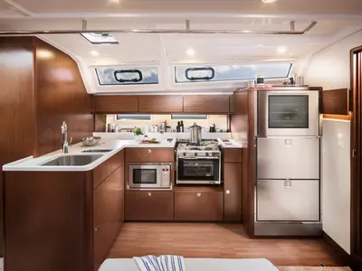 Galley of Lyra, a Bavaria Cruiser 46 Style sailboat at Grad Trogir, Croatia