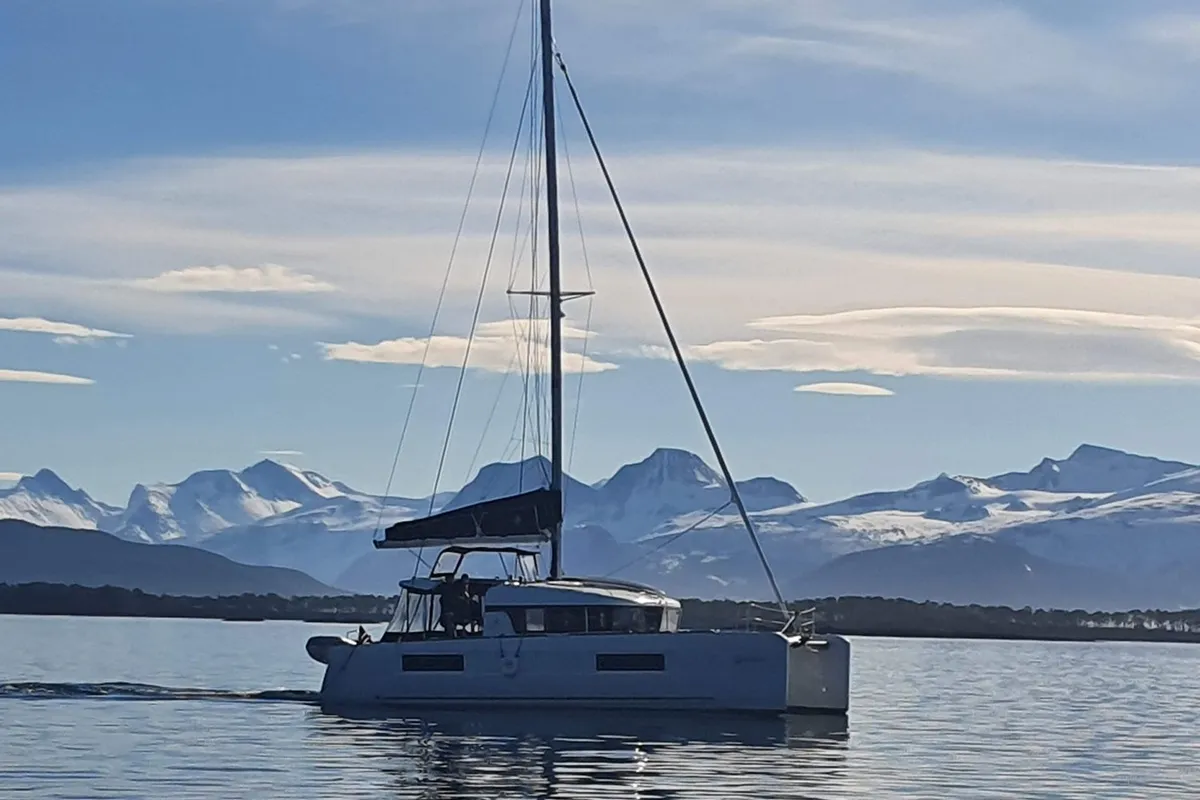 Exterior view of Arctic Charm, a Lagoon 40 catamaran at Tromsø, Norway