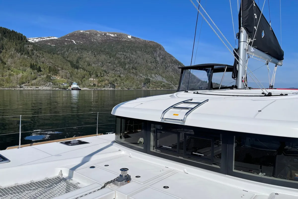 Deck of Arctic Charm, a Lagoon 40 catamaran at Tromsø, Norway