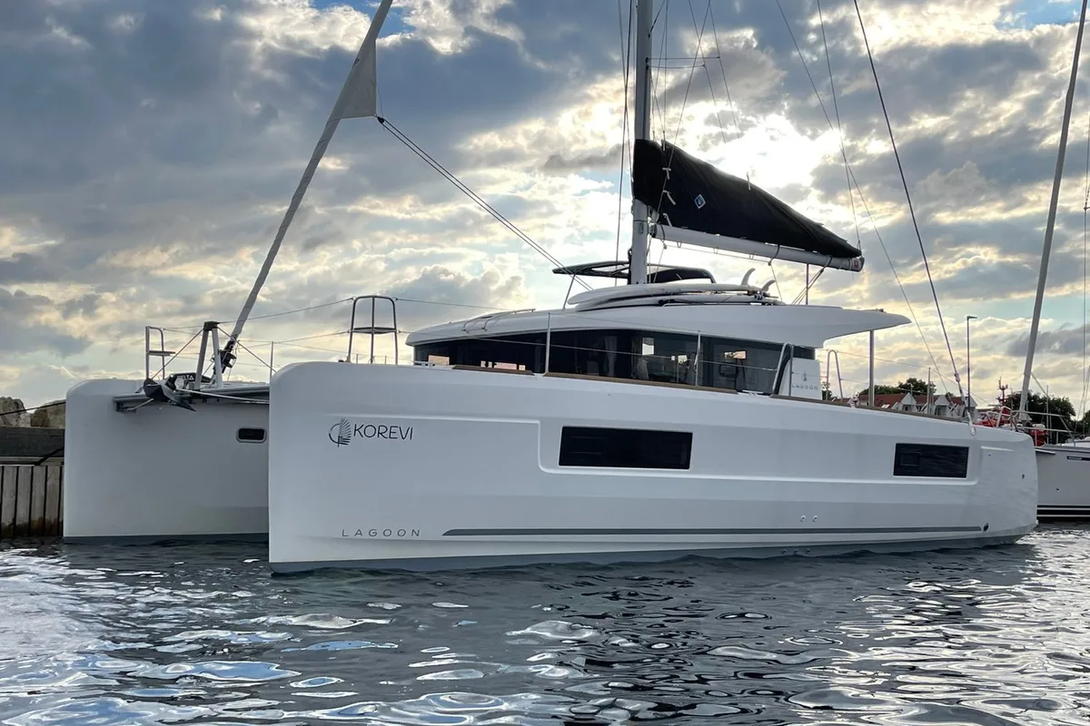 Exterior view of Arctic Charm, a Lagoon 40 catamaran at Tromsø, Norway