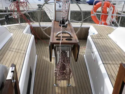 Deck of GIRICA, a Bavaria Cruiser 33 sailboat at Općina Sukošan, Croatia