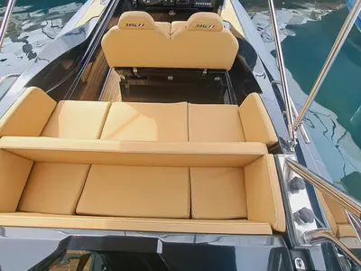 Deck of Zar 59 SL, a motorboat at Sant Antoni de Portmany, Spain