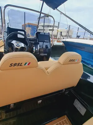 Cockpit of Zar 59 SL, a motorboat at Sant Antoni de Portmany, Spain