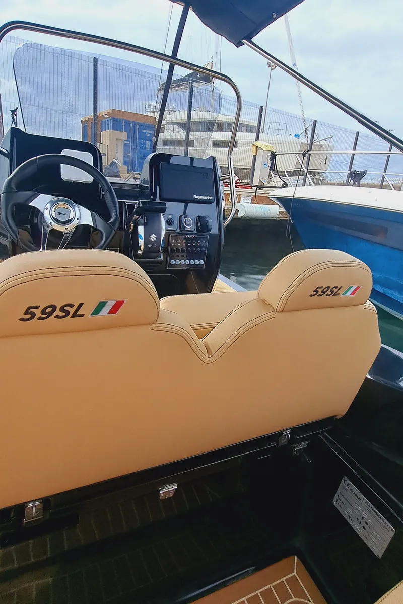 Cockpit of Zar 59 SL, a motorboat at Sant Antoni de Portmany, Spain