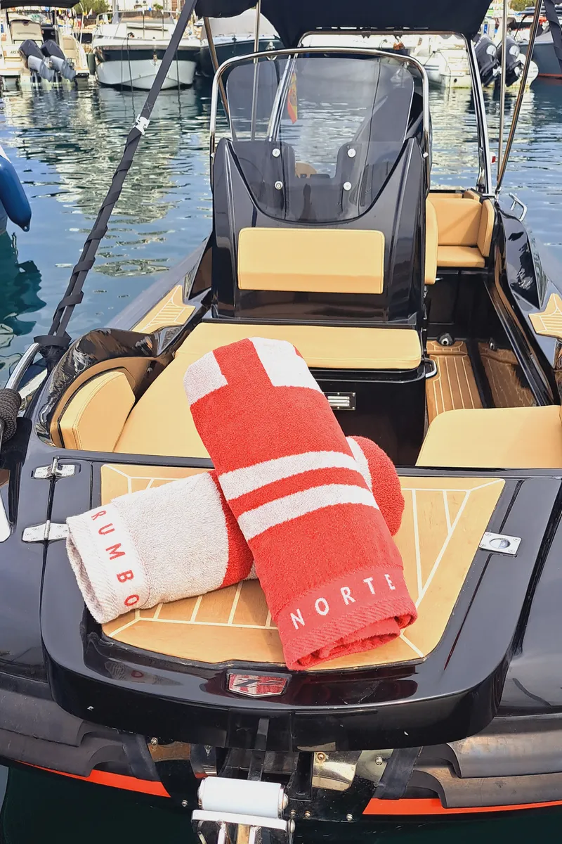 Deck of Zar 59 SL, a motorboat at Sant Antoni de Portmany, Spain
