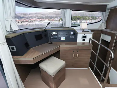 Cockpit of James Webb, a Bali 4.4 catamaran at Trogir, Croatia