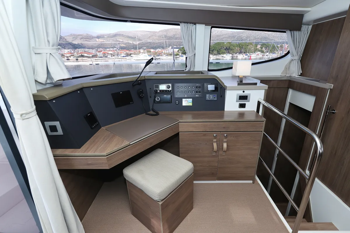 Cockpit of James Webb, a Bali 4.4 catamaran at Trogir, Croatia