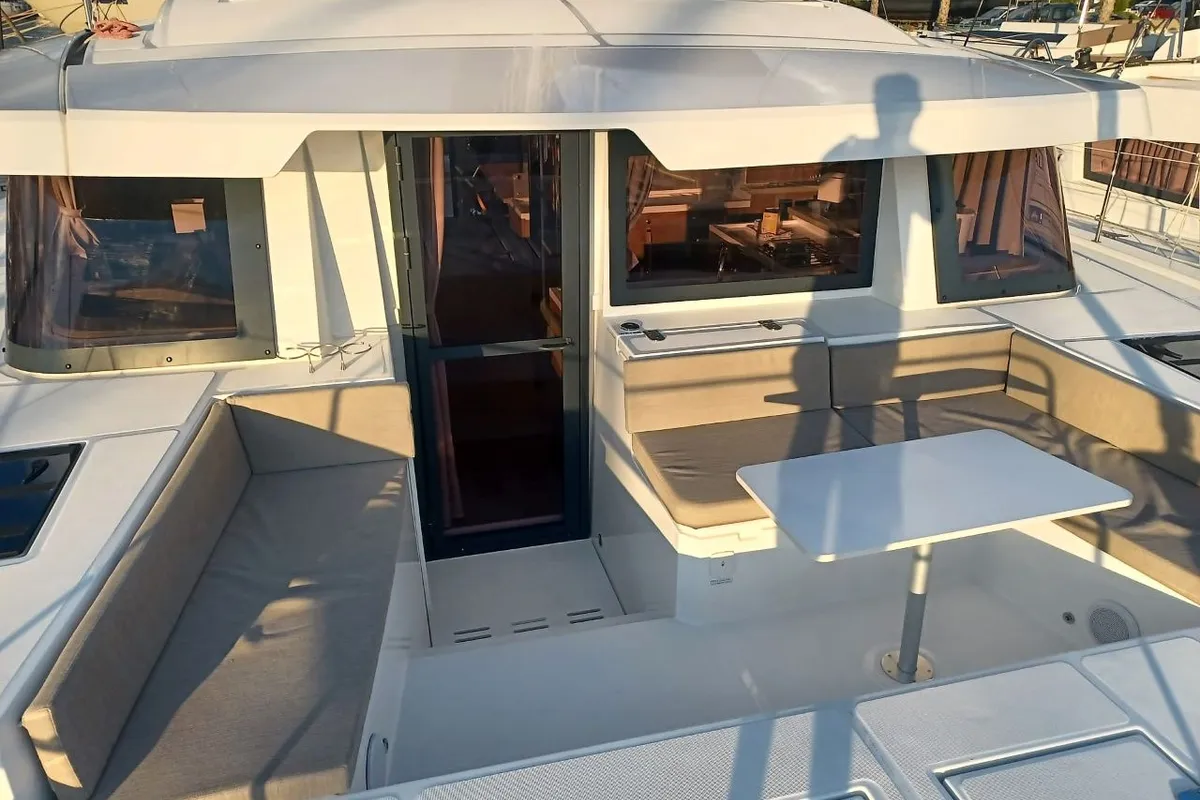 Deck of James Webb, a Bali 4.4 catamaran at Trogir, Croatia