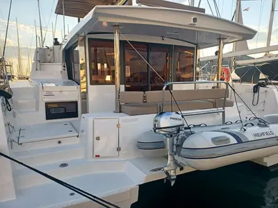 Deck of James Webb, a Bali 4.4 catamaran at Trogir, Croatia