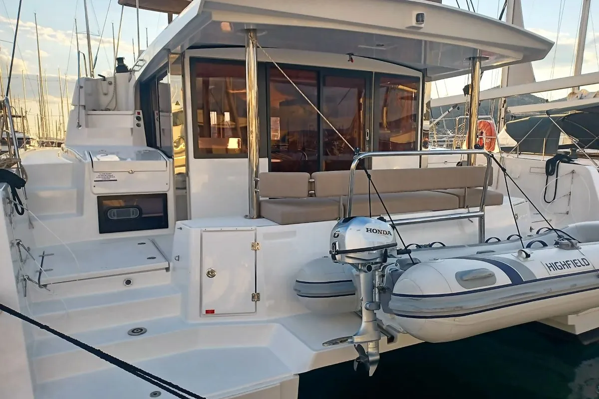 Deck of James Webb, a Bali 4.4 catamaran at Trogir, Croatia