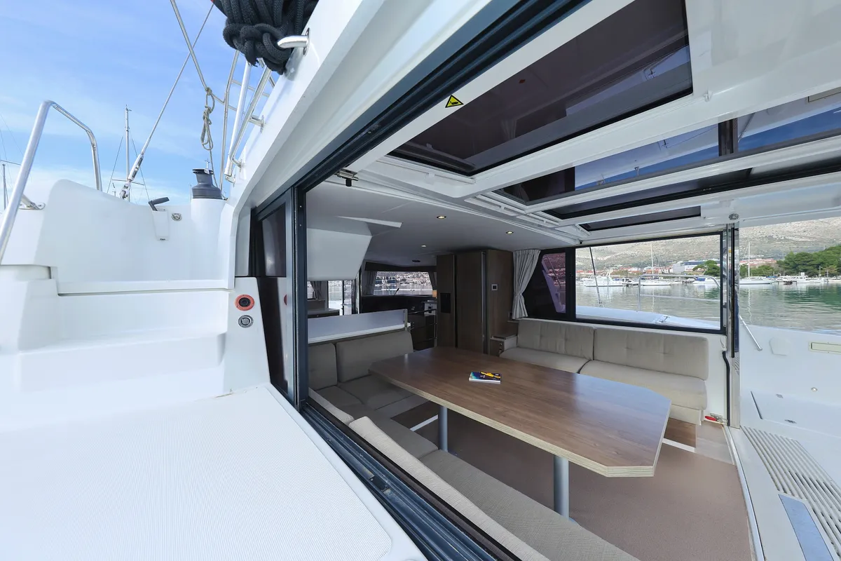 Deck of James Webb, a Bali 4.4 catamaran at Trogir, Croatia