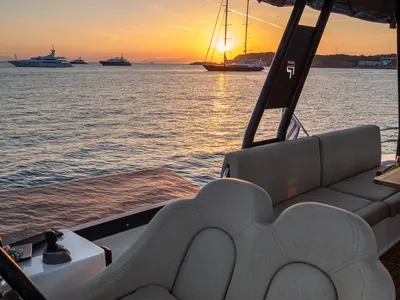 Deck of Premium, a Fountaine Pajot MY6 catamaran at Zakynthos Municipal Unit, Greece