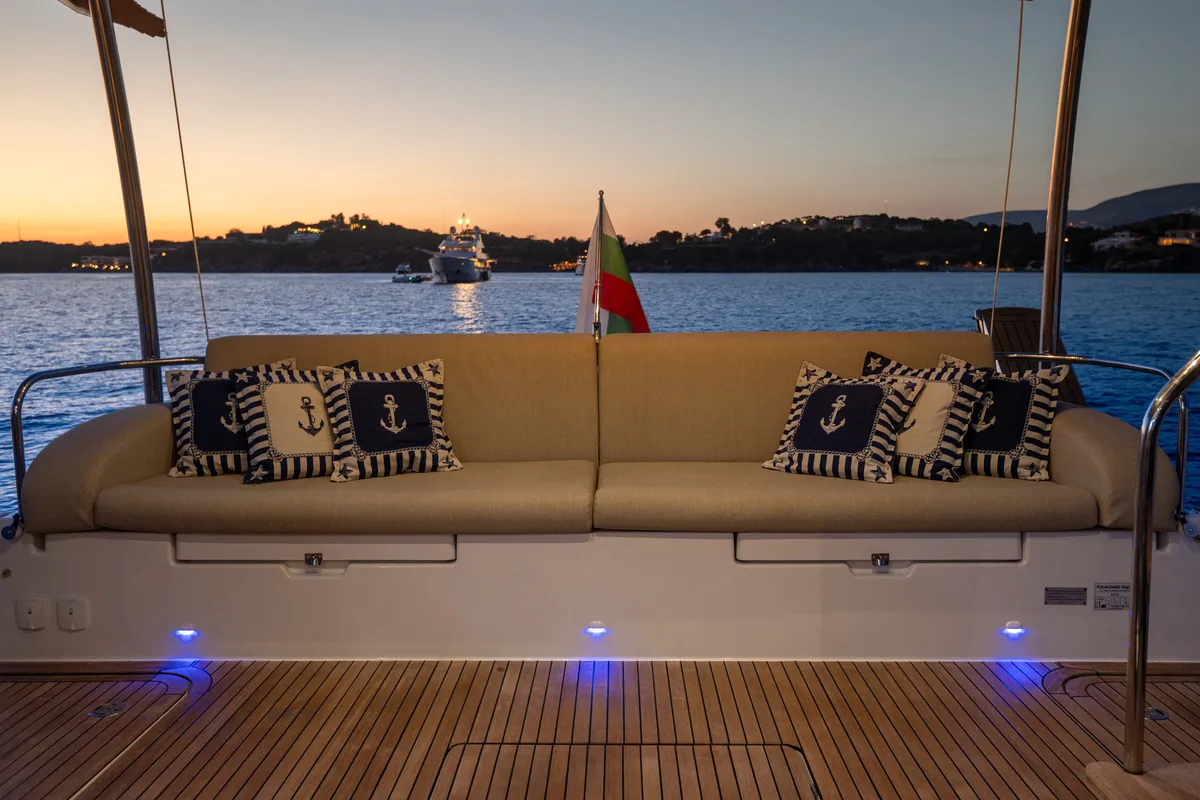 Deck of Premium, a Fountaine Pajot MY6 catamaran at Zakynthos Municipal Unit, Greece