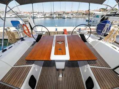 Deck of Nunet, a Dufour 390 GL sailboat at Grad Biograd na Moru, Croatia