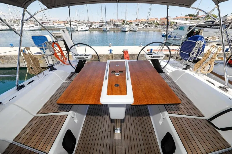 Deck of Nunet, a Dufour 390 GL sailboat at Grad Biograd na Moru, Croatia