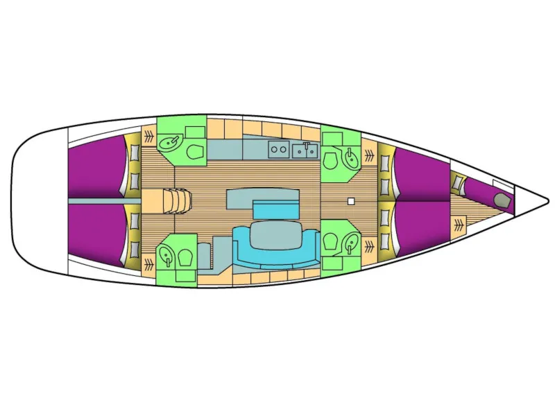 Floor plan of Siora Maria, a Beneteau Cyclades 50.4 sailboat at Athens, Greece