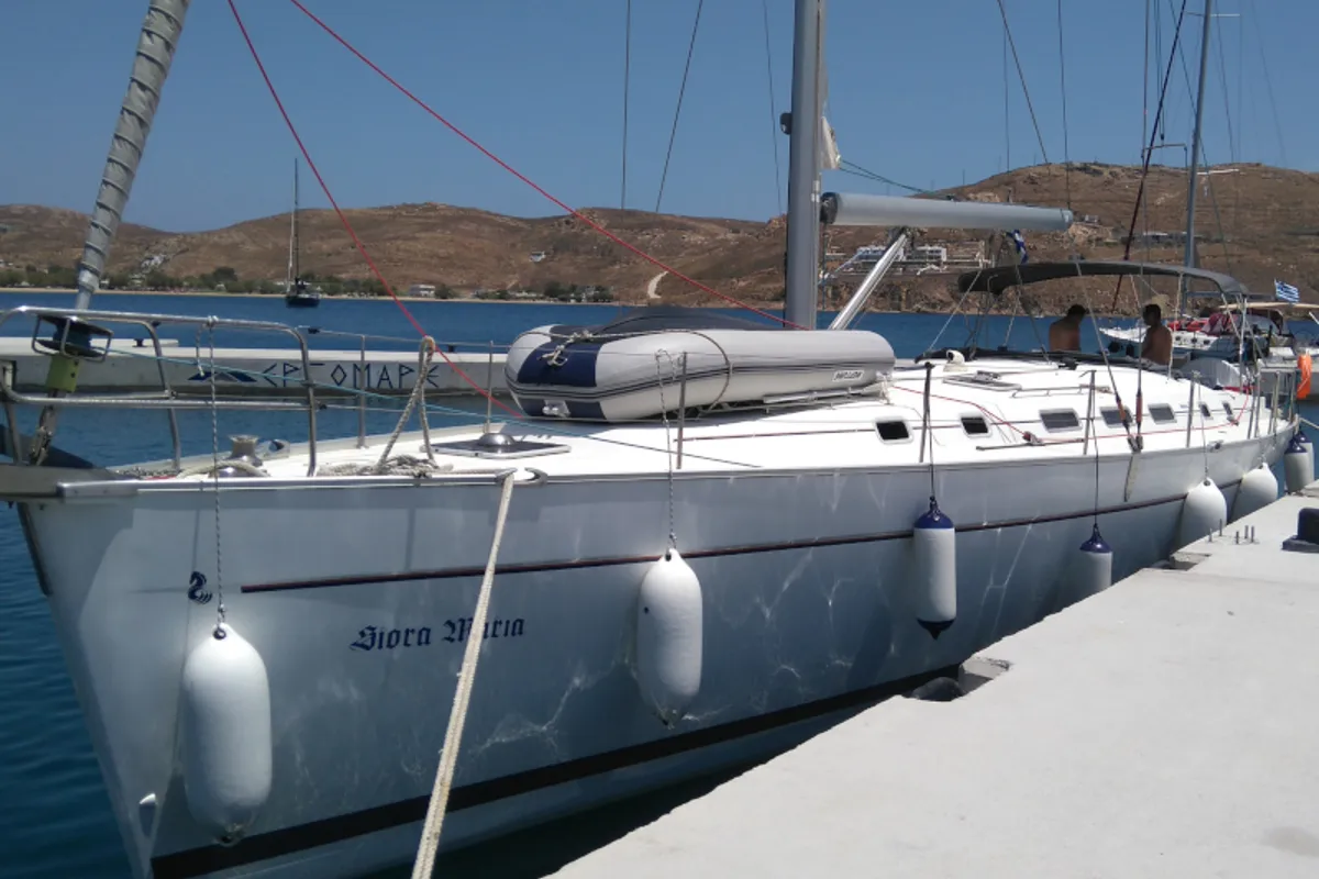 Exterior view of Siora Maria, a Beneteau Cyclades 50.4 sailboat at Athens, Greece