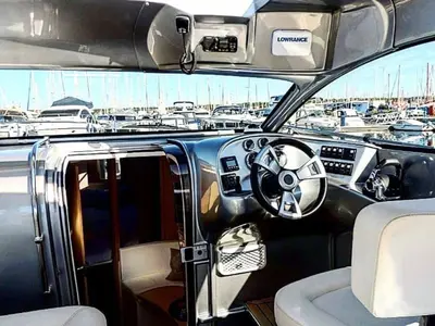 Cockpit of Max 1, a Grginić jahte Mirakul 30 motorboat at Općina Sukošan, Croatia