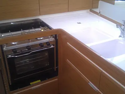 Galley of Mili Mili, a Elan 444 Impression sailboat at Zadar, Croatia